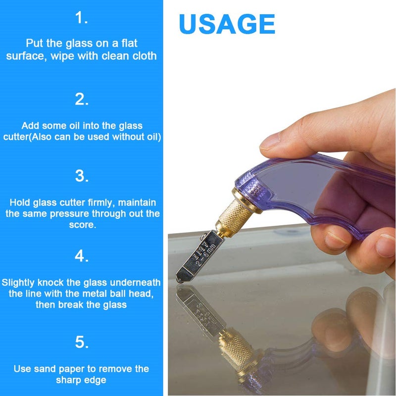 IMT Pistol Grip Oil Feed Glass Cutter Tungsten Carbide, Professional Stained Glass Cutting Tool with 2 Replaceable Head and Oil Reservoir- 2mm-12mm - Image 3